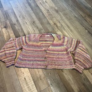 Urban Outfitters pink cropped, chunky knit sweater cardigan size L